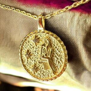 NEW 14K Yellow Gold-Plated Sterling Silver Diamond Accent Virgo Pendant Necklace